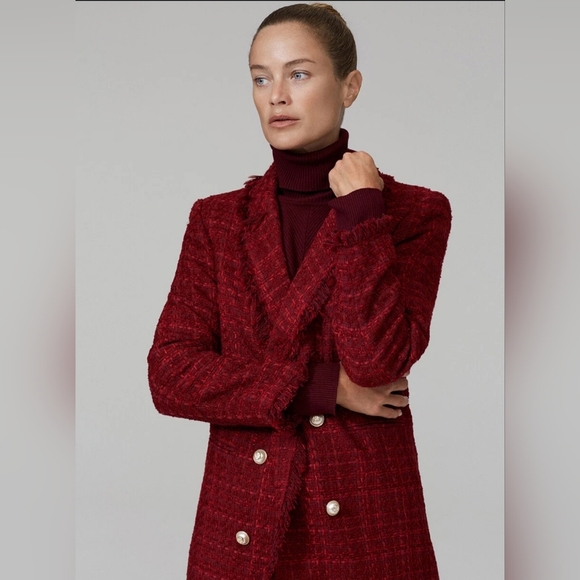 Zara Jackets & Blazers - Zara Blogger Favorite Burgundy Red Frayed Tweed Boucle Jacket Size S